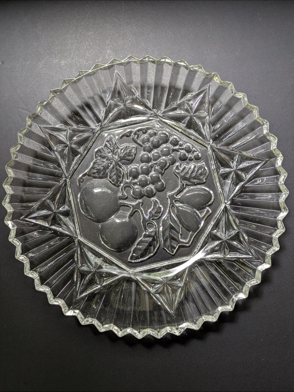 Federal Glass Pioneer Clear Round Platter Crimped Fruit Center Dish Vintage